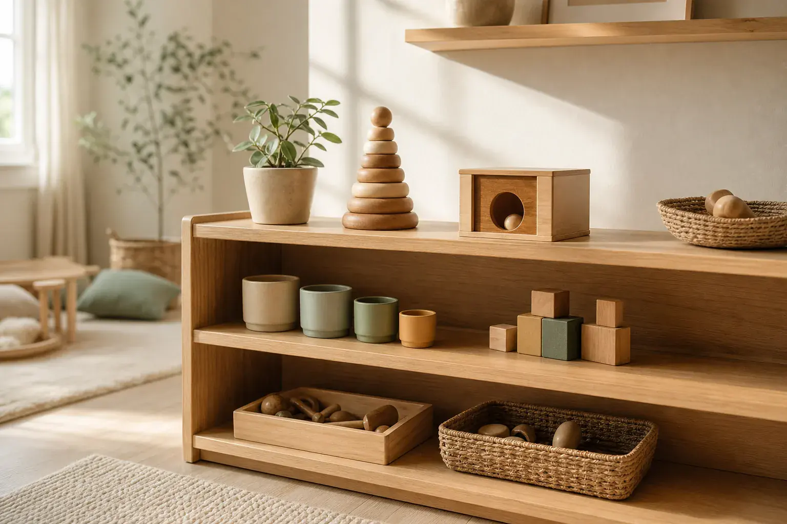 Open-ended wooden learning toy concepts arranged for a retail buyer guide
