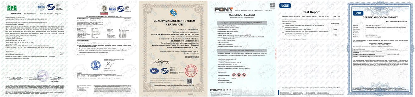 Sample toy quality management and conformity certificates